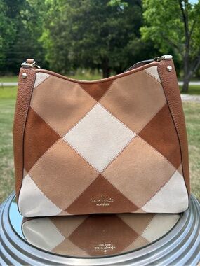 kate spade Multi-Tone Brown Suede Patchwork Shoulder Bag